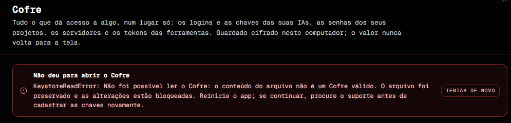 tela do Cofre com o aviso de que o arquivo foi preservado