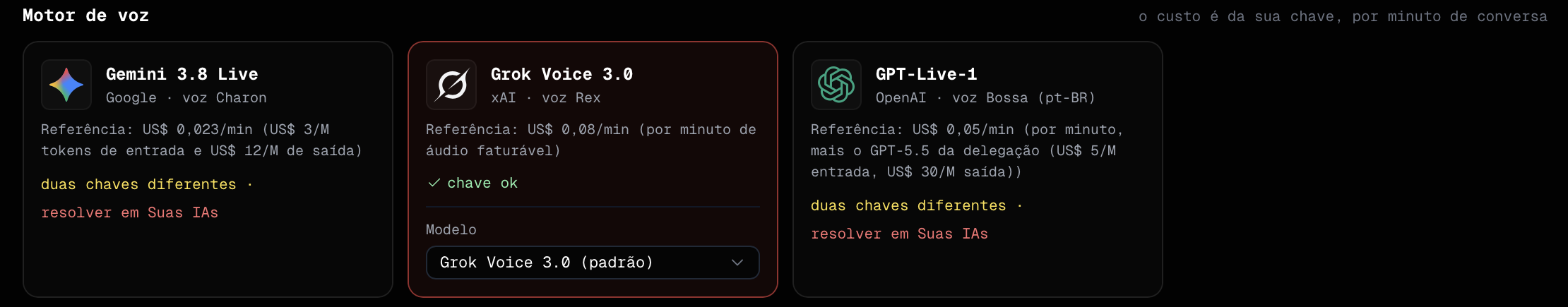 Mídia › Clockinho com os três motores, só com o preço de referência