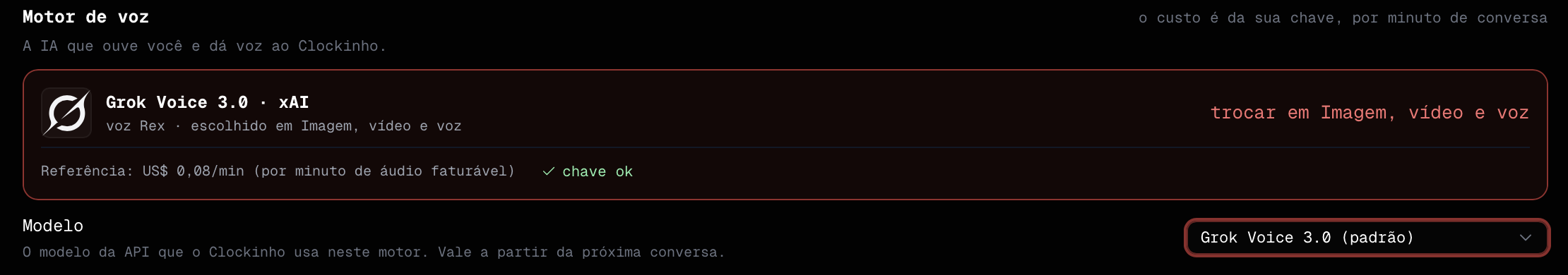 a linha "Modelo" com a lista aberta