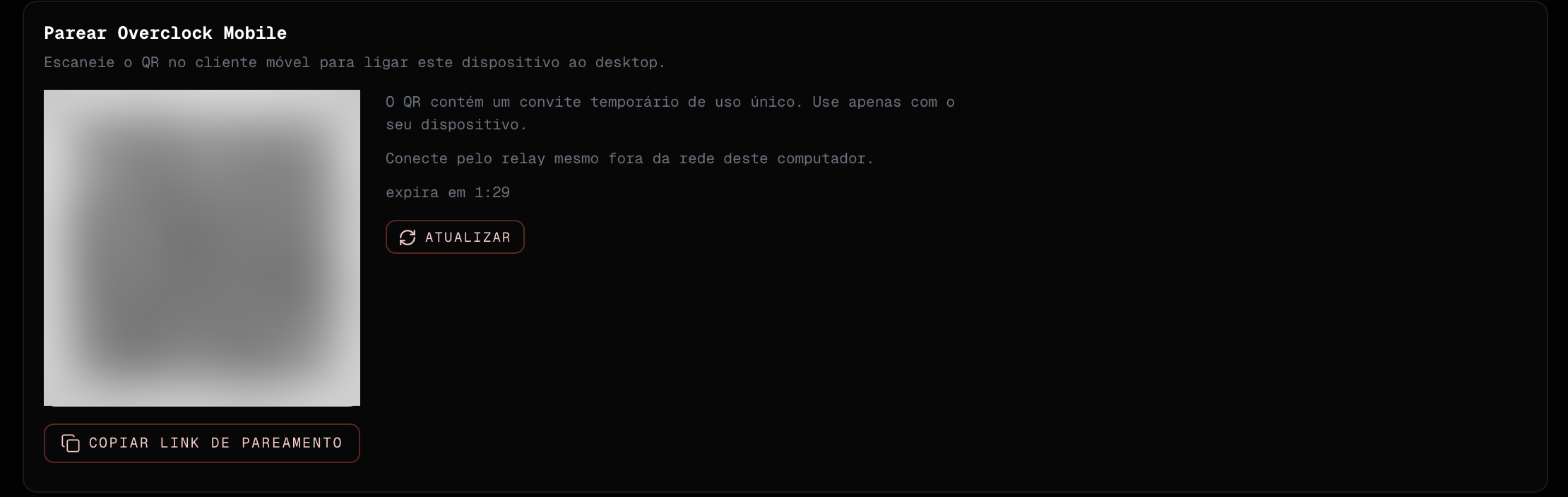 QR de pareamento em Configurações › Mobile