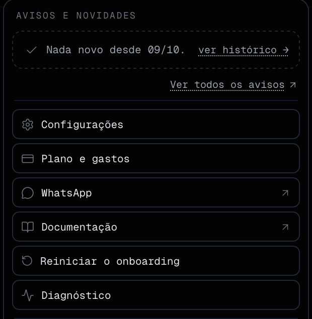 menu da conta com o item Documentação