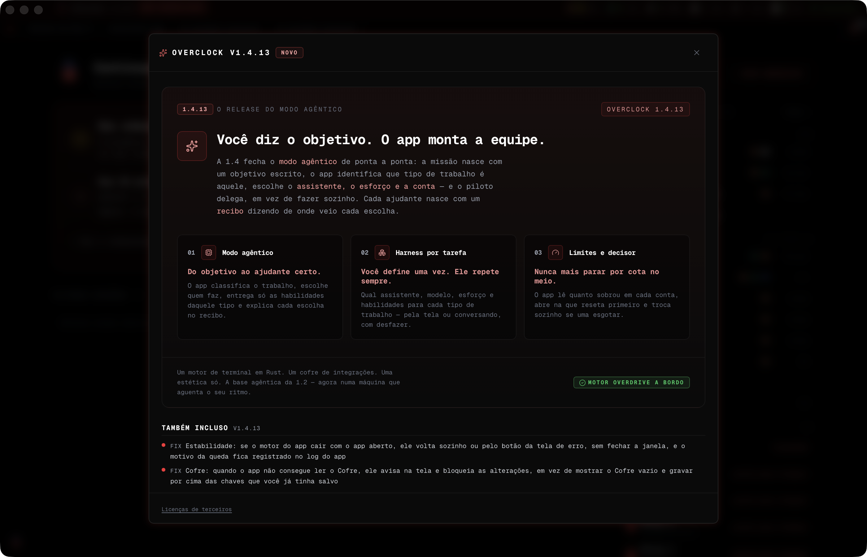 Janela de novidades da 1.4.13 aberta