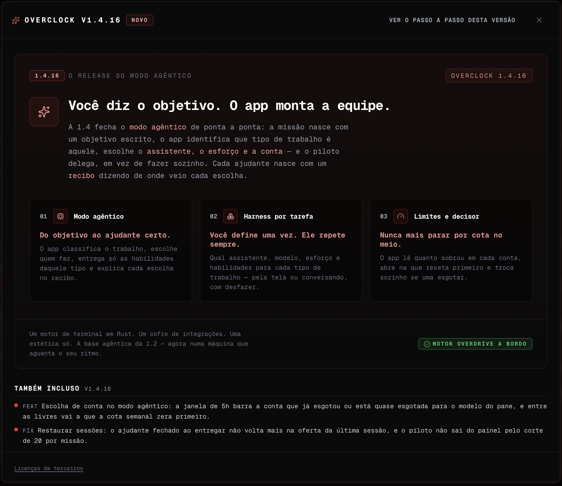 Janela de novidades da 1.4.16 aberta
